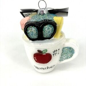 Robert Stanley Glass Blown‎ Christmas Ornament Gift #1 Teacher Mug With Supplies